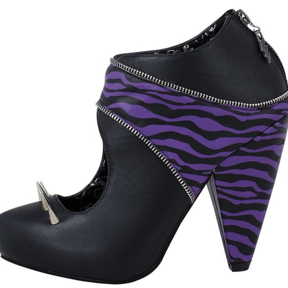 Purple & Black Zebra Print, Zipper Detail & Spiked Booties from T.U.K. - Picture 2 of 4